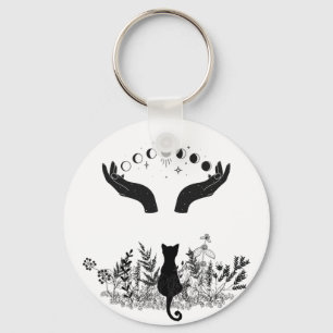 Porte-clés Vintage Celestial Moon Phases Cat