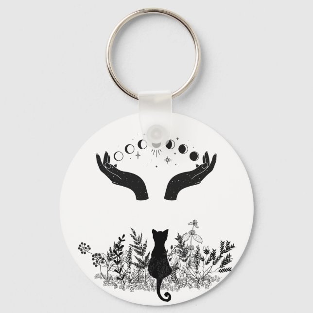 Porte-clés Vintage Celestial Moon Phases Cat (Recto)