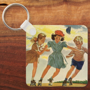 Porte-clés Vintage Children, Boys Girls Fun Roller Skating