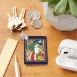 Porte-clés Vintage Christmas, Santa Claus Deer in Forest<br><div class="desc">Vintage illustration Victorian style Merry Christmas holiday Santa Claus image featuring Saint Nicholas carrying a Christmas tree and petting a deer in the forest, a full moon in the night sky. A jolly Santa is carrying a sack full of toys and dolls on his back ready for delivery on Christmas...</div>