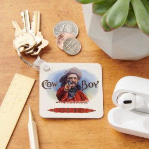 Porte-clés Vintage Cigar Étiquette Art, Cowboy frappe la marq