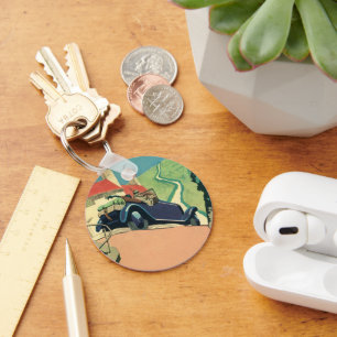 Porte-clés Vintage Convertible Car Road Trip in the Country