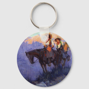 Porte-clés Vintage Cowboys, Man and Woman on Horses, Anderson