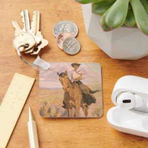Porte-clés Vintage Cowgirl Cowboy, Femme à cheval par Dunton