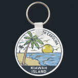 Porte-clés Vintage de l'île de Kiawah en Caroline du Sud<br><div class="desc">Illustration dessinée à la main de la plage de l'île de Kiawah avec des montagnes et des vagues océaniques dans l'arrière - plan. Parfait pour tous ceux qui aiment visiter Kiawah Island Beach.</div>