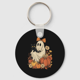 Porte-clés Vintage Fantôme d'Halloween tenant un chat noir Su