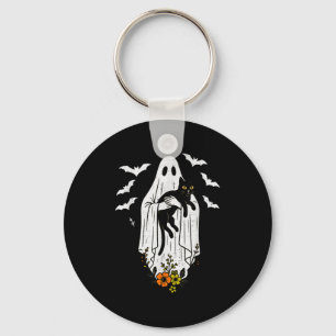 Porte-clés Vintage Fantôme tenant Chat Halloween Kitty Meow C