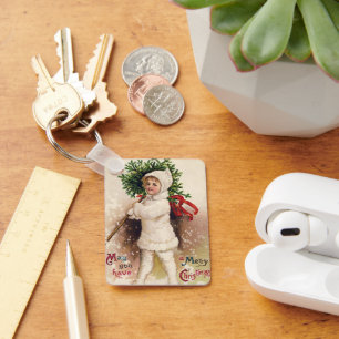 Porte-clés Vintage fille avec arbre de Noël, Ellen Clapsaddle