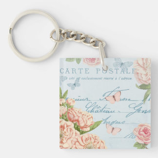 Porte-clés vintage floral français avec fleurs