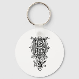 Porte-clés Vintage Floral noir Monogramme E