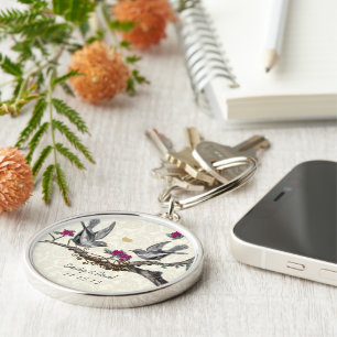 Porte-clés Vintage Gray Birds Plum Flowers Wedding Key Chain