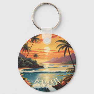 Porte-clés Vintage Hawaii Sunset Peinture Sea Beach Towel