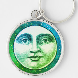 Porte-clés Vintage homme dans la lune plein visage bleu turqu