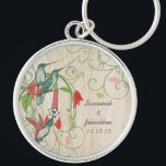 Porte-clés Vintage Hummingbirds Wedding Key Chain<br><div class="desc">Lovebird Theme Cottagecore Farmcore Aesthetic For that New Car you got her for your Wedding Anniversary or for their Wedding Day Getaway Car to drive off in at the Wedding Ceremony. OR after all these wonderful years NOW for your 10th Anniversary , GO BIG! Aluminum is common in cars, so......</div>