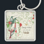Porte-clés Vintage Hummingbirds Wedding Key Chain<br><div class="desc">Lovebird Theme Cottagecore Farmcore Aesthetic For that New Car you got her for your Wedding Anniversary or for their Wedding Day Getaway Car to drive off in at the Wedding Ceremony. OR after all these wonderful years NOW for your 10th Anniversary , GO BIG! Aluminum is common in cars, so......</div>