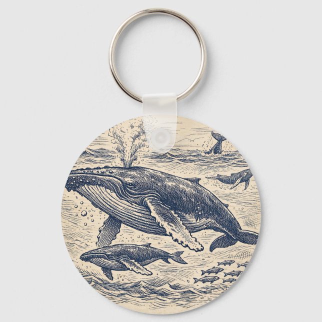 Porte-clés Vintage Humpback Whale Pod Engraving (Recto)