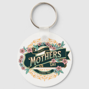 Porte-clés Vintage Joyeuse Fête des Mères Fleurs florales col
