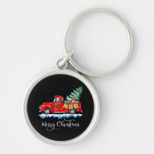 Porte-clés Vintage Joyeux Noël Camion Rouge Noël Ancien Style