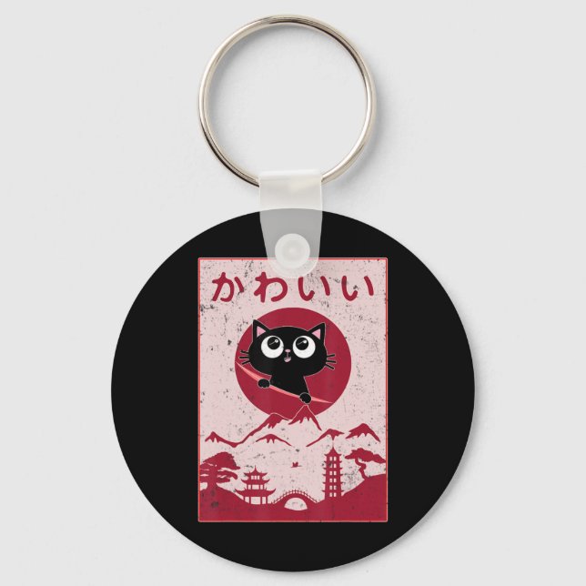 Porte-clés Vintage Kawaii Cat Anime (Recto)