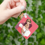 Porte-clés Vintage Love and Romance, Newlyweds in Pink<br><div class="desc">Vintage illustration love and romance design featuring a happy newlywed couple hugging and snuggling. She is about to whisper a secret to her sweetheart.</div>