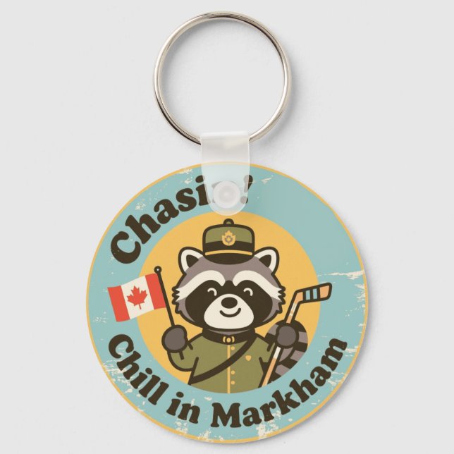 Porte-clés Vintage Markham Ontario Relaxing Raccoon (Recto)