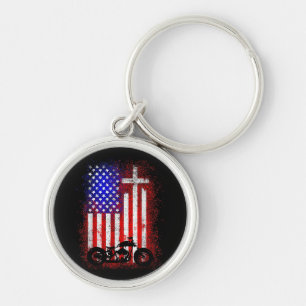 Porte-clés Vintage Motorcycle USA Drapeau Foi chrétienne pour