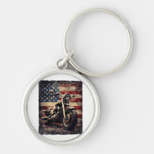 Porte-clés Vintage Motorcycle USA Drapeau Retro Biker América