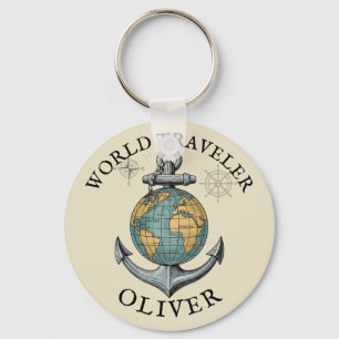 Porte-clés Vintage Nautical Globe & Ancre