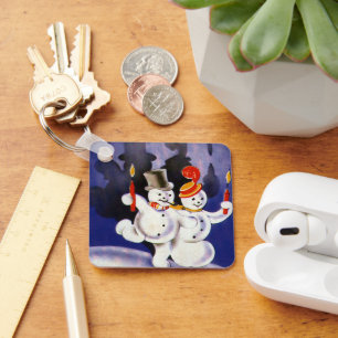 Porte-clés Vintage Noël Dancing Snowmen avec bougies