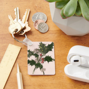 Porte-clés Vintage Noël, Holly Plante avec les baies rouges