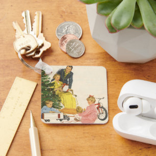 Porte-clés Vintage Noël matin, présentation d'ouverture famil