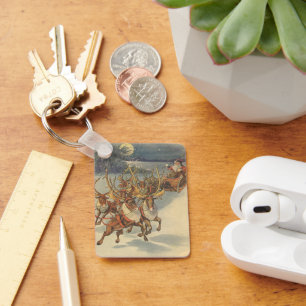 Porte-clés Vintage Noël Père Noël Sleigh avec Reindeer