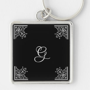 Porte-clés Vintage noir et blanc en gras personnalisé