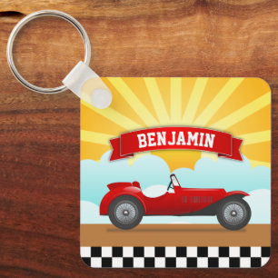 Porte-clés Vintage Red Race Car Personalized