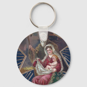 Porte-clés Vintage Religieux Marie et Bébé Jésus Noël