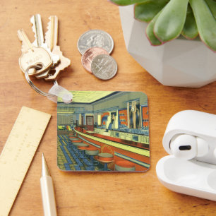 Porte-clés Vintage Restaurant, Retro Roadside Diner Interior