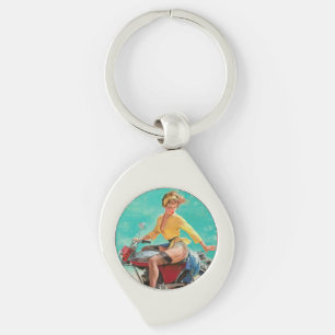 Porte-clés Vintage Retro Elvgren Motorcycle Pin-UP Girl