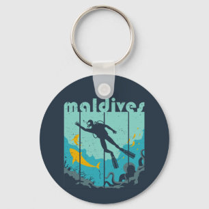 Porte-clés Vintage Retro Maldives Diving Cool Scuba Diver