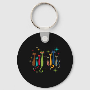 Porte-clés Vintage Retro Mid-Century Moderne Look Chats les a