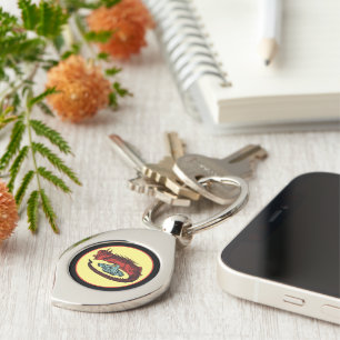 Porte-clés Vintage Rouge Vert Dragon Lady Art Nouveau Style