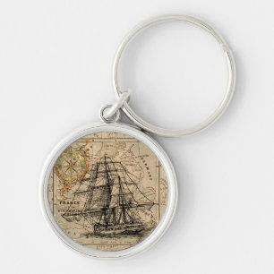 Porte-clés Vintage Sailing Ship and Old European Map