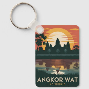 Porte-clés Vintage voyage Angkor Wat Cambodia Retro Sunset