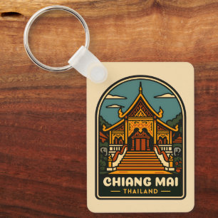 Porte-clés Vintage voyage Chiang Mai Thaïlande Retro