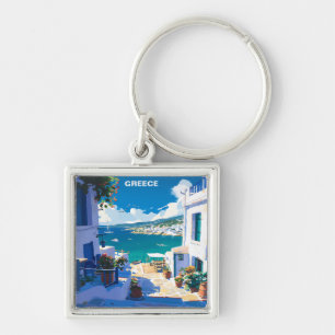 Porte-clés Vintage voyage de la Grèce Bleu Blanc