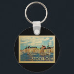 Porte-clés Vintage voyage de Stockholm Suède<br><div class="desc">Stockholm Suède design dans le style Vintage voyage avec un magnifique cadre fluvial côtier.</div>