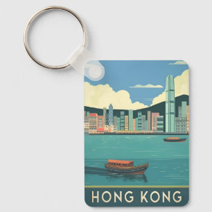 Porte-clés Vintage voyage Hong Kong Chine Rétro Cityscape
