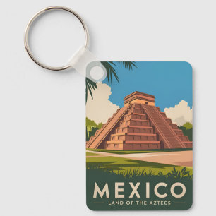 Porte-clés Vintage voyage Mexique Aztec Pyramide Retro Graphi