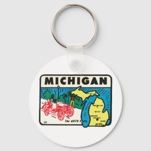 Porte-clés Vintage voyage Michigan MI Auto Étiquette d'état