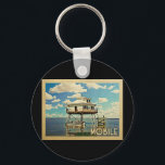 Porte-clés Vintage voyage mobile Alabama<br><div class="desc">Mobile Alabama design en style Vintage voyage avec un bateau arrêté sur la baie.</div>