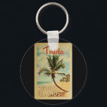 Porte-clés Vintage voyage Tortola Palm Tree<br><div class="desc">Un imprimé d'art moderne Tortola Virgin Islands d'un style rétro unique datant du milieu du siècle,  dans un style d'affiche de voyage vintage. Il dispose d'un palmier incurvé sur une plage de sable avec l'océan sous un ciel bleu nuageux.</div>